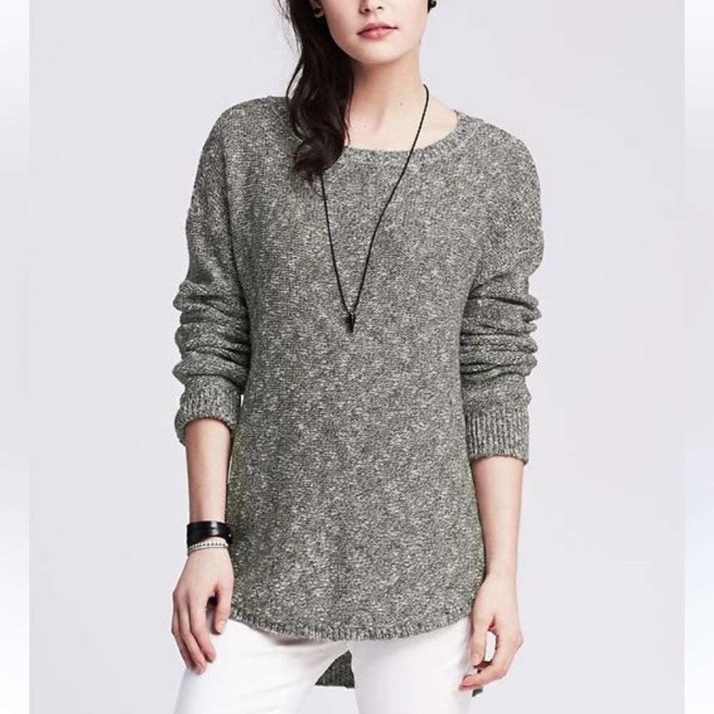 Banana Republic Women's Cotton Linen Pullover Sweater Size XL Marled Grey Preppy